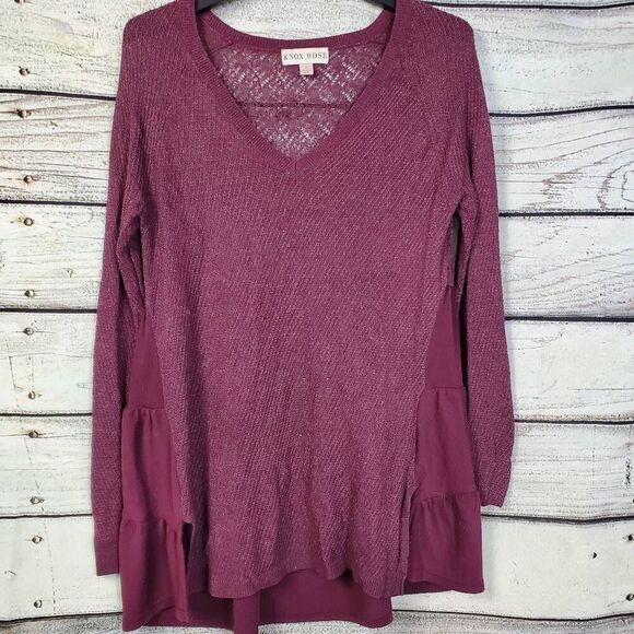 Knox Rose Women's L Purple Textured Tiered Back Pullover Tunic Sweater Long Slee - Picture 1 of 5